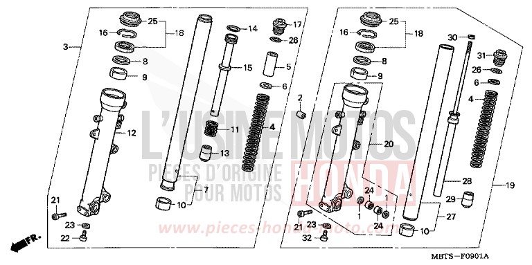 FOURCHETTE AVANT (XL1000VA) de Varadero ABS MUTE BLACK METALLIC (NH359) 2004